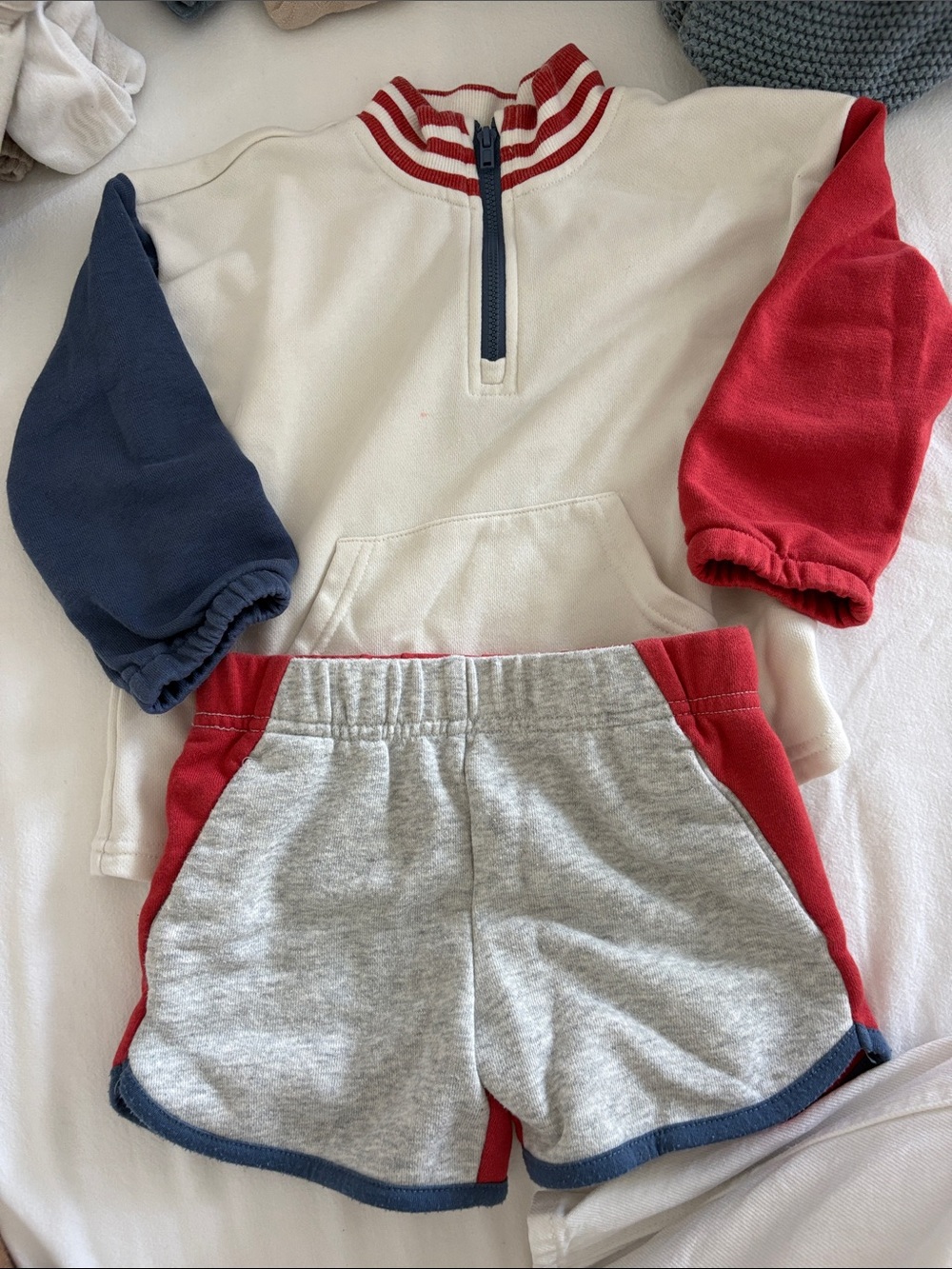 Kids Athletic Grey and Red Shorts with Navy Trim